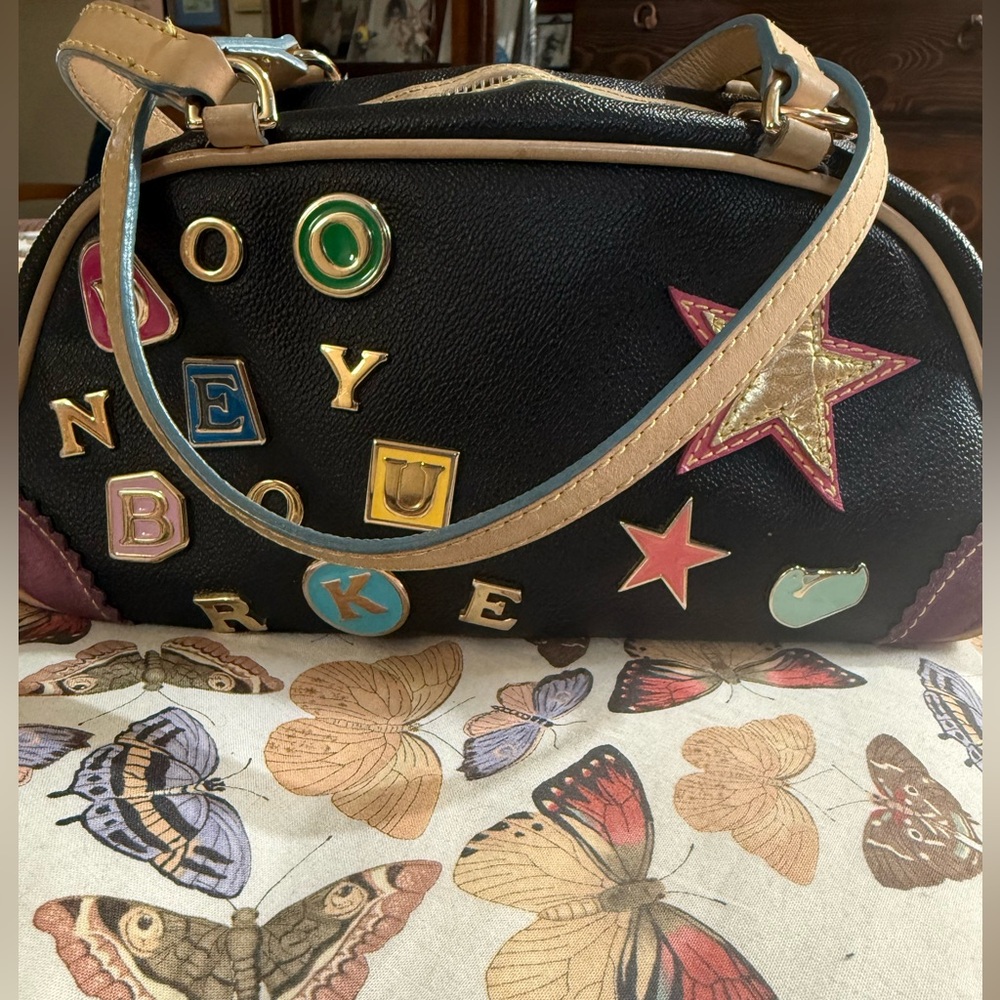 Dooney & Bourke Black and Tan Shoulder Bag with Colorful Accents